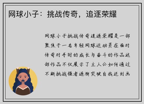 网球小子:挑战传奇,追逐荣耀